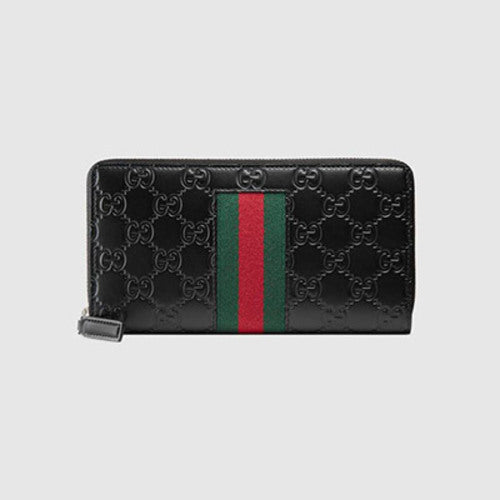 구찌 시그니처 웹 레더 지퍼 장지갑