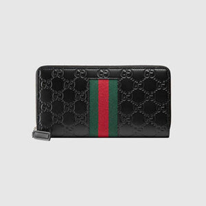 구찌 시그니처 웹 레더 지퍼 장지갑
