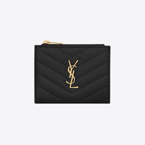 세인트로랑 모노그램 퀼티드 지퍼 카드지갑 블랙/금장