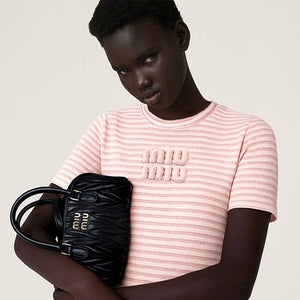 [국내배송] 미우미우 스트라이프 니트 여성 반팔티 2color