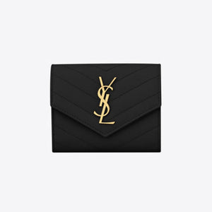 세인트로랑 모노그램 마틀라세 컴팩트 3단 반지갑 블랙/금장