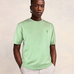 [국내배송] 아미 톤온톤 하트 스몰 로고 반팔 니트 남성용 4color