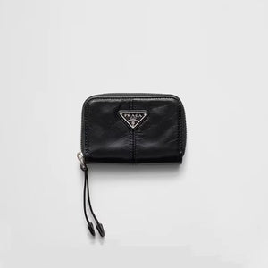 프라다 광택 가죽 동전 카드 지갑 블랙 2MM003