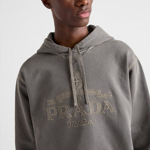 프라다 로고 오버사이즈 코튼 후드티 그레이