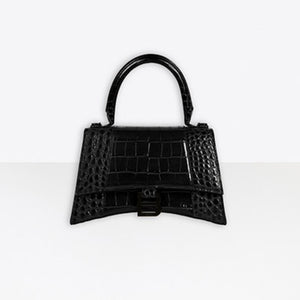 발렌시아가 아워글래서 탑핸들백 S 크록 엠보스드 블랙