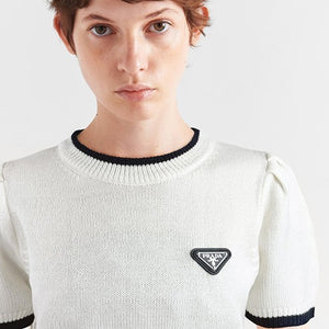 [국내배송] 프라다 플레이트 배색 여성 반팔 니트 2color