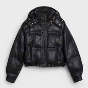 셀린느 램스킨 크롭 퀼팅 다운 점퍼 블랙