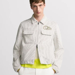 디올 X 카우스 지퍼 블루종 재킷 화이트