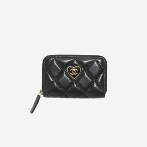 샤넬 CC 하트로고 지퍼 3단 카드지갑 블랙/금장