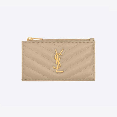 세인트로랑 모노그램 프라그망 지퍼 카드지갑 베이지