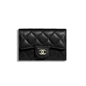 샤넬 클래식 플랩 카드지갑 캐비어 블랙 은장/금장