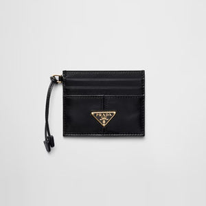 프라다 광택 가죽 스트랩 카드 지갑 블랙 1MC025