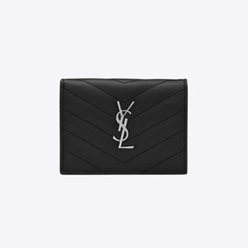 세인트로랑 텍스처드 퀼티드 모노그램 카드지갑 블랙/은장