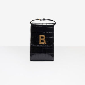 발렌시아가 비 도트 폰 홀더백 크록 엠보스드 블랙