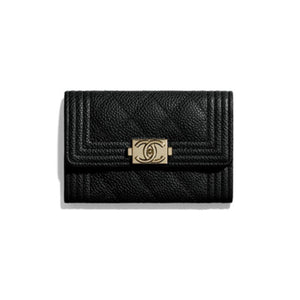 샤넬 보이 플랩 카드지갑 캐비어 블랙 금장/은장