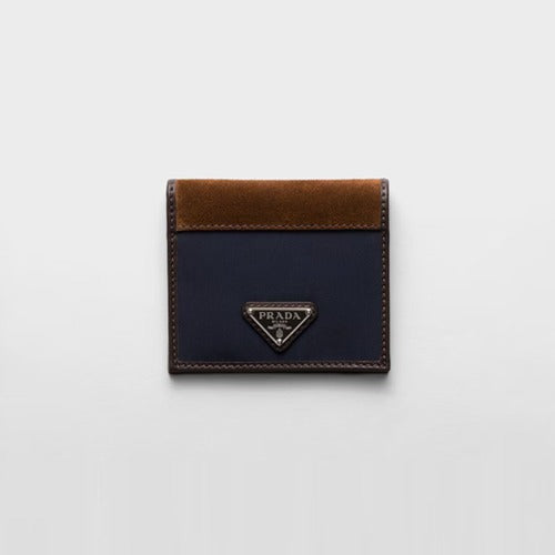 프라다 리나일론 및 가죽 반지갑 블루 2MO004