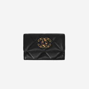 샤넬 체인 CC 로고 19 플랩 카드지갑 금장