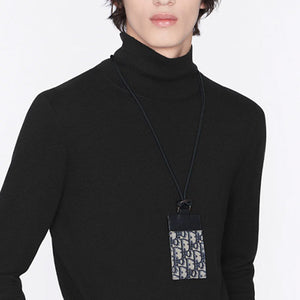 디올 D터치 버티컬 목걸이 카드 지갑 베이지/블랙