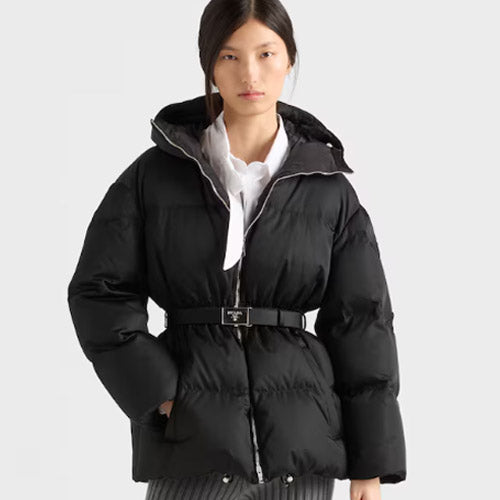 프라다 리나일론 후드 다운 재킷 블랙 29X214