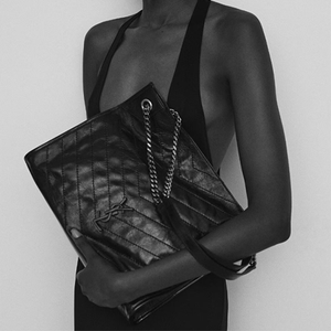 세인트로랑 빈티지 가죽 니키 쇼핑백 블랙