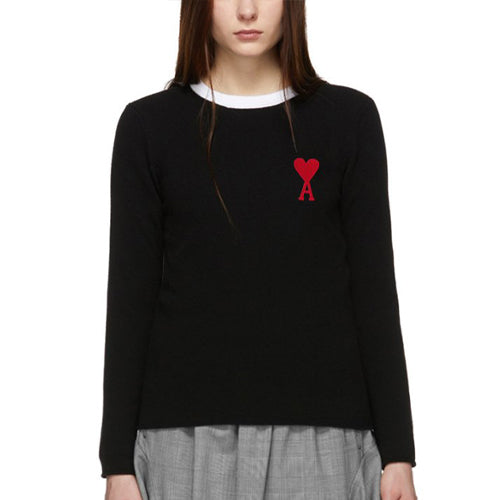 [국내배송] 아미 하트 로고 자수 라운드 여성 니트 2color