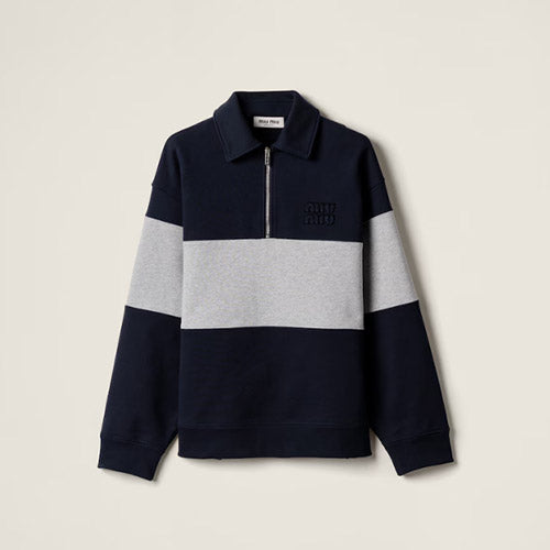 [국내배송] 미우미우 하프 지퍼 코튼 스웨트셔츠 네이비/그레이