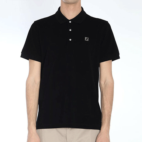 [국내배송] 펜디 메탈 FF 로고 코튼 PK 반팔티 블랙