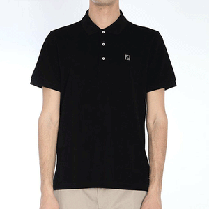 [국내배송] 펜디 메탈 FF 로고 코튼 PK 반팔티 블랙