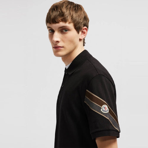 몽클레어 스트라이프 코튼 PK 반팔티 블랙