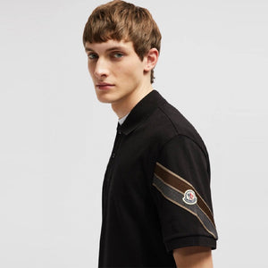 몽클레어 스트라이프 코튼 PK 반팔티 블랙