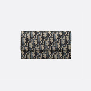 디올 오블리크 자카드 플랩 장지갑 베이지/블랙