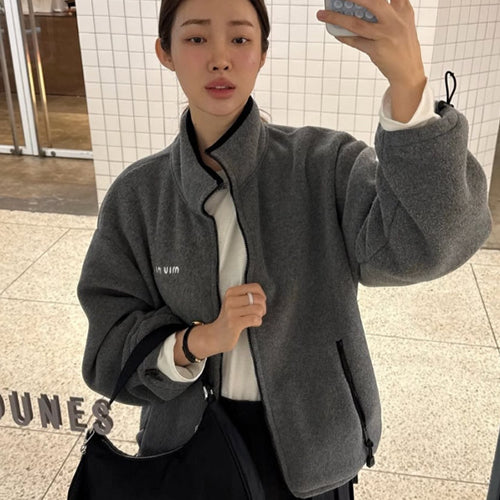 [국내배송] 미우미우 플리스 스웨트셔츠 집업 그레이 (차정원 착용)