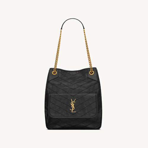 세인트로랑 빈티지 가죽 니키 스몰 쇼핑백 블랙 (채정안 착용)