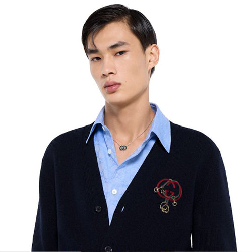 [국내배송] 구찌 심볼 장식 니트 가디건 네이비