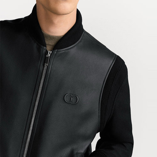 디올 CD 아이콘 가죽 바시티 재킷 블랙