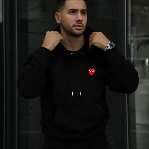 [국내배송/당일출고] 꼼데가르송 레드 하트 와펜 후드티 블랙