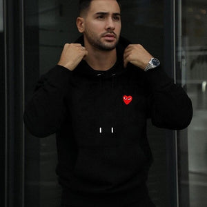 [국내배송/당일출고] 꼼데가르송 레드 하트 와펜 후드티 블랙