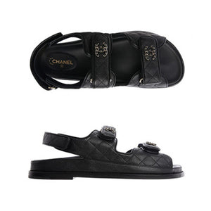 샤넬 CC 로고 벨크로 가죽 샌들 3color