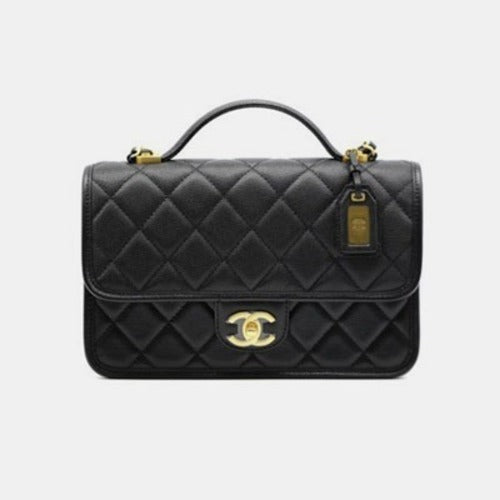 샤넬 렉탱글 탑핸들 스몰 체인 크로스백 블랙/금장 AS3653