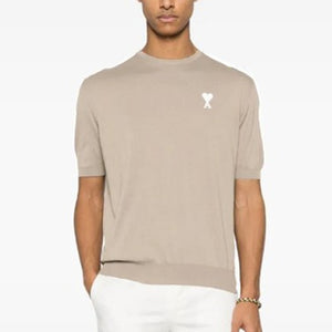 [국내배송] 아미 미니 화이트 하트 로고 반팔 니트 2color