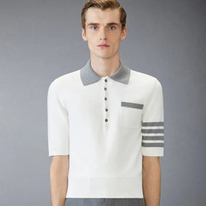 [국내배송] 톰브라운 4바 헥터 폴로 반팔 셔츠 화이트