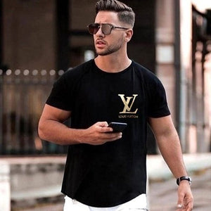 [국내배송/당일출고] 루이비통 클래식 LV 골드 로고 반팔티 블랙
