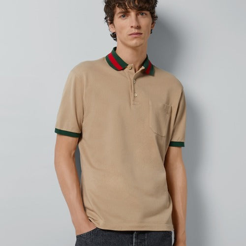 [SALE] 구찌 웹 카라 코튼 피케 폴로 반팔티 베이지 L