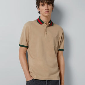 [SALE] 구찌 웹 카라 코튼 피케 폴로 반팔티 베이지 L