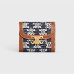 셀린느 트리오페 자수 텍스타일 플랩 반지갑 네이비 블루