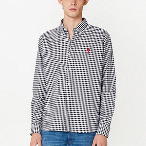 [국내배송] 아미 스몰 하트 로고 체크 셔츠 블랙