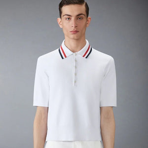 [국내배송] 톰브라운 스트레치 비스코스 폴로 반팔 셔츠 화이트